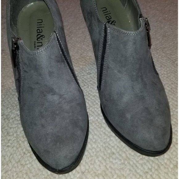 Womens Shoes-NILA & NILA-ITALY-gray leather/suede bootie w/4 inch heel-37 (US 7) - Picture 4 of 8